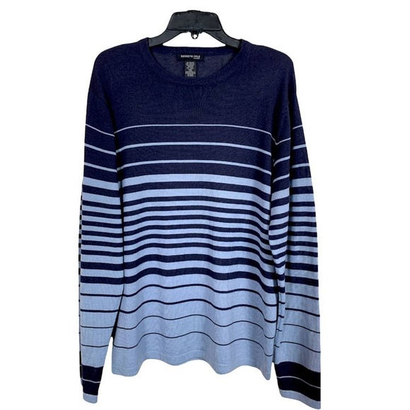 KENNETH COLE NEW YORK STRIPED SWEATER LONG SLEEVES SIZE XL WOOL CREW NECK - Picture 1 of 8
